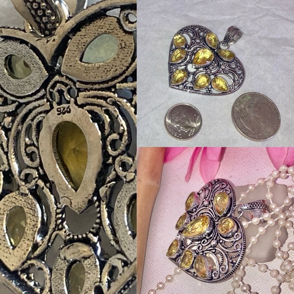 Citrine Quartz Gemstone Handmade Filigree Heart Pendant - Picture 5 of 6